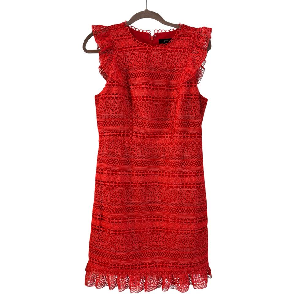 J. Crew Orange Eyelet Lace Ruffle Cap Sleeve Sheath Dress Cherish Embroidered 6